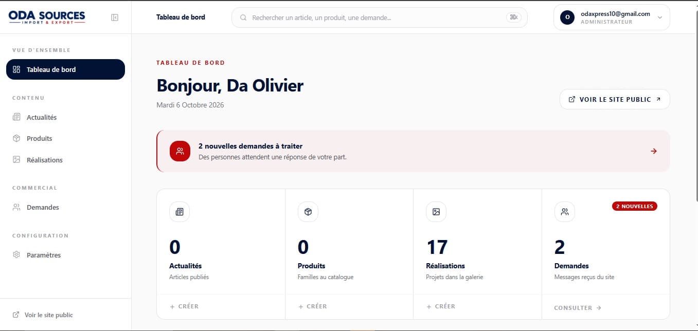 ODA Sources — Plateforme CRM & Sourcing Chine-Afrique